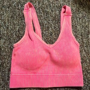 Zenana Stone Washed Ribbed Padded V-Neck Soft Pink Bralette